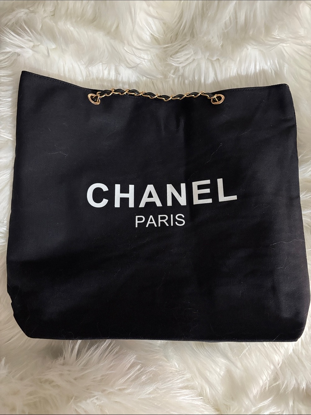 Beauty Black Canvas Tote with Gold and Black Shoulder Straps - Picture 3 of 9